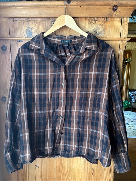 J. Crew Tops - J. Crew Brown & Black Plaid Button-Down Shirt